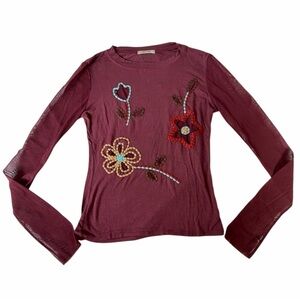 Italian brand Extyn Mesh Sleeve Embroidered Long Sleeve Top